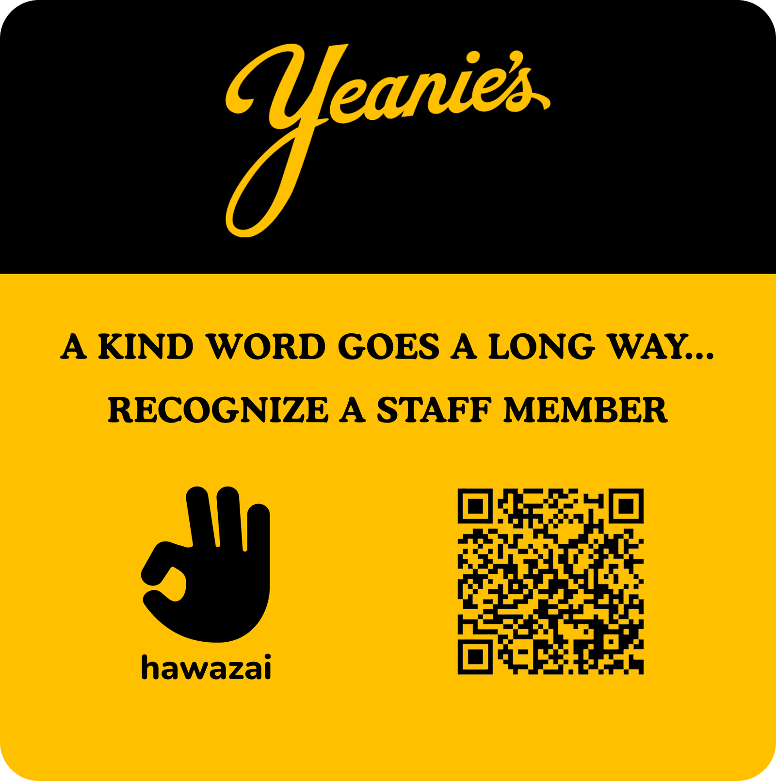 Yeanie's Burgers, Dorchester — Hawazai customer